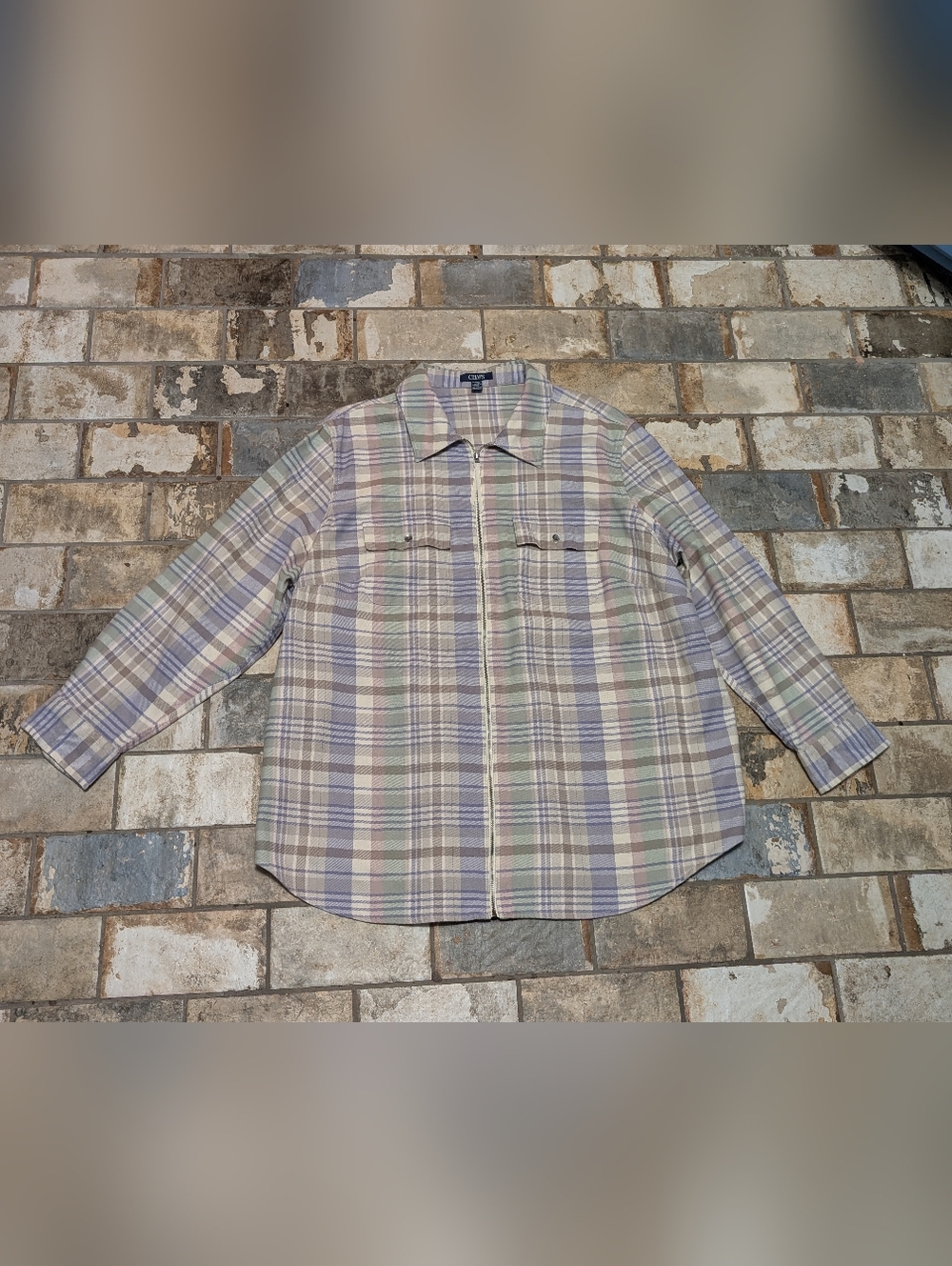 Chaps Women’s 2X Plaid Zip Up Jacket Long Sleeve Plus Size Casual Shacket